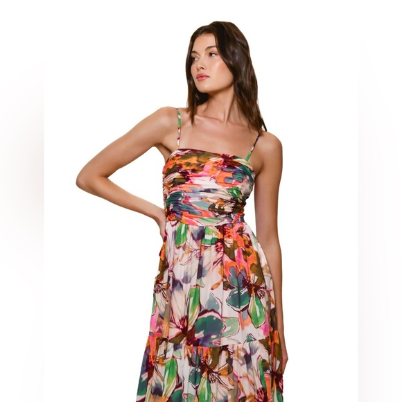 Hutch Bethy Ruched Tiered Maxi Dress – Blush Rainbow Watercolor Floral - Picture 5 of 6